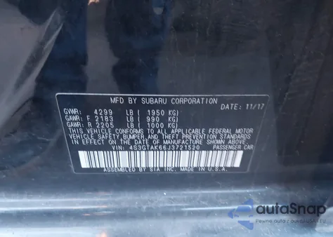 2018 Subaru Impreza 2.0I Sport из США, поврежденный, VIN 4S3GTAK66J3721520